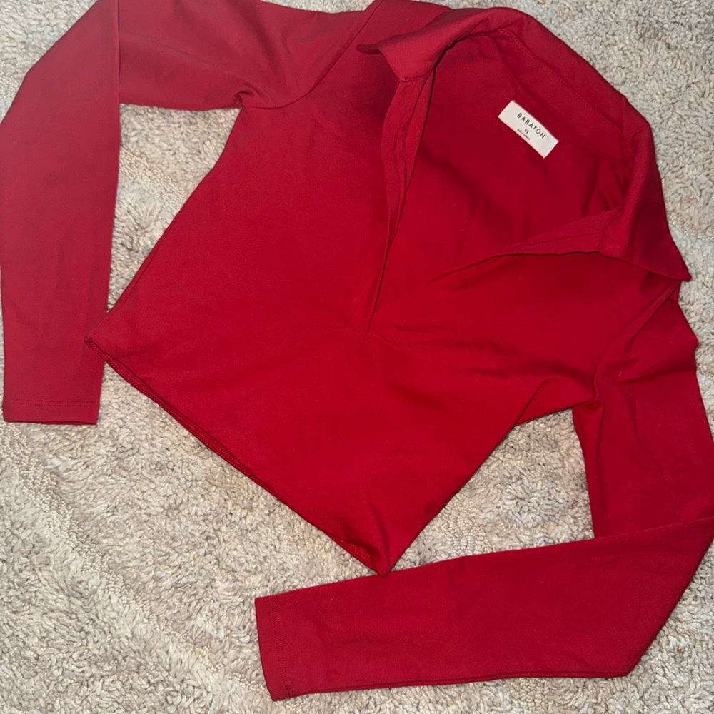 ARITZIA BABATON Red Polo Long Sleeve Silky Crop Top - Size XS